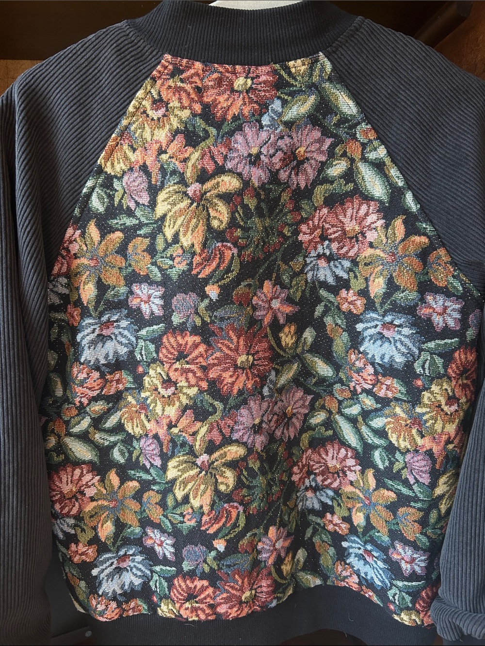 Black Raglan Floral-Front Button Jacket - Picture 4 of 4
